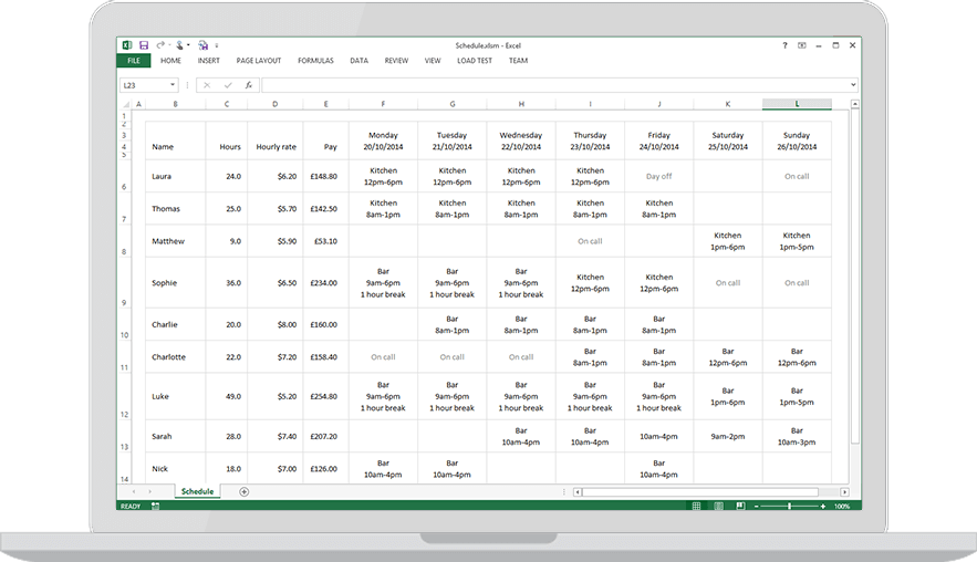 Laptop with a free Excel staff rota template